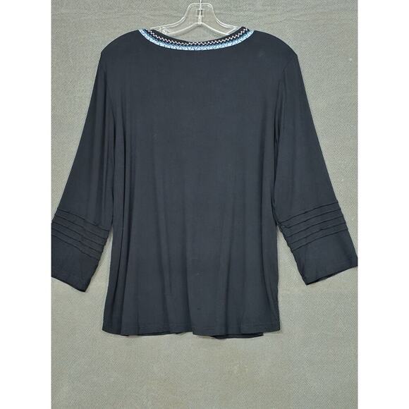 LIV Los Angeles Large Black Floral Embroidered Boho Casual Top Johnny Was - Picture 8 of 8